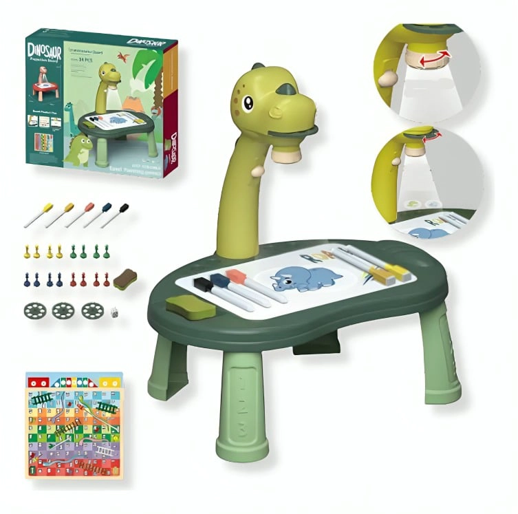 MESA PROYECTORA DE DIBUJOS INTERACTIVA CON ACCESORIOS DINOSAURIO VERDE - 1