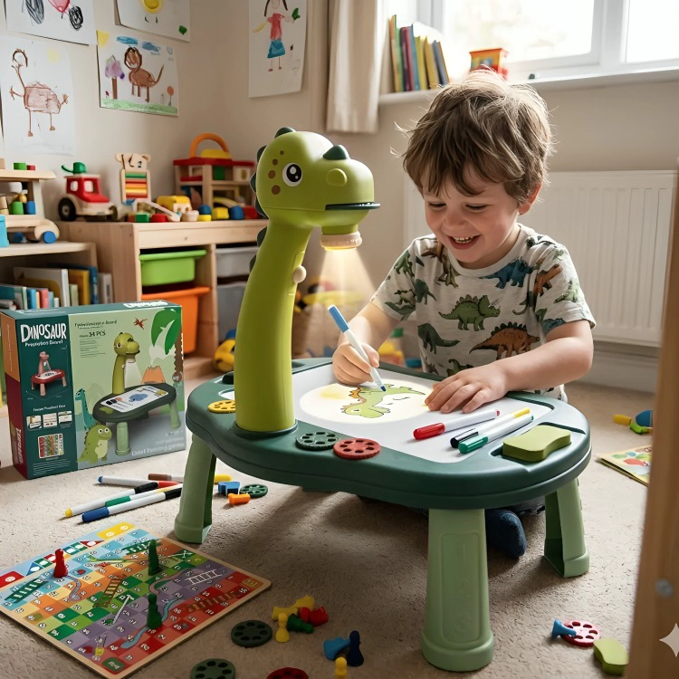 MESA PROYECTORA DE DIBUJOS INTERACTIVA CON ACCESORIOS DINOSAURIO VERDE - 3