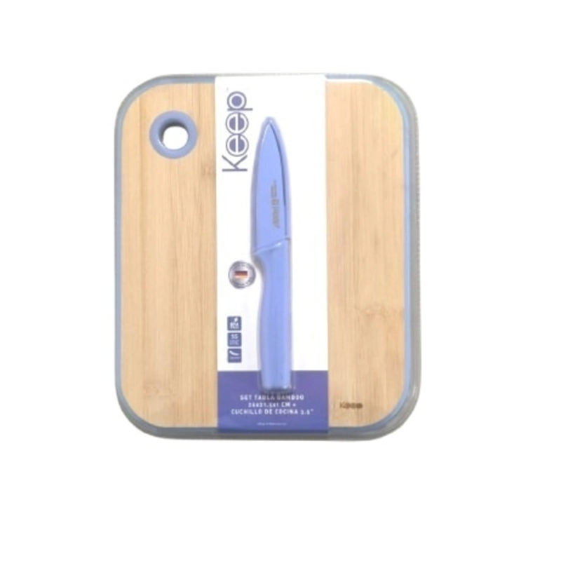 SET TABLA BAMBOO 26 CM + CUCHILLO 8 CM KEEP CELESTE - 1