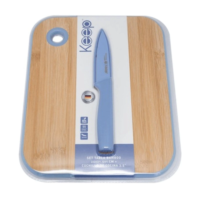 SET TABLA BAMBOO 26 CM + CUCHILLO 8 CM KEEP CELESTE - 3