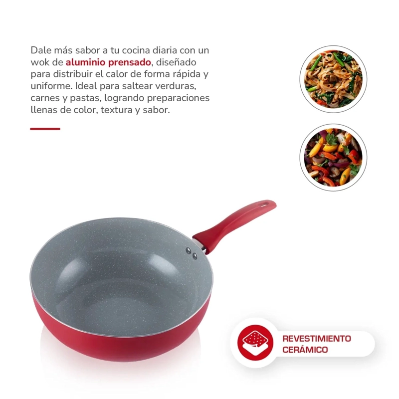 WOK CHEF DE 28 CM TH-MWK28R DE ALUMINIO PRENSADO - 2