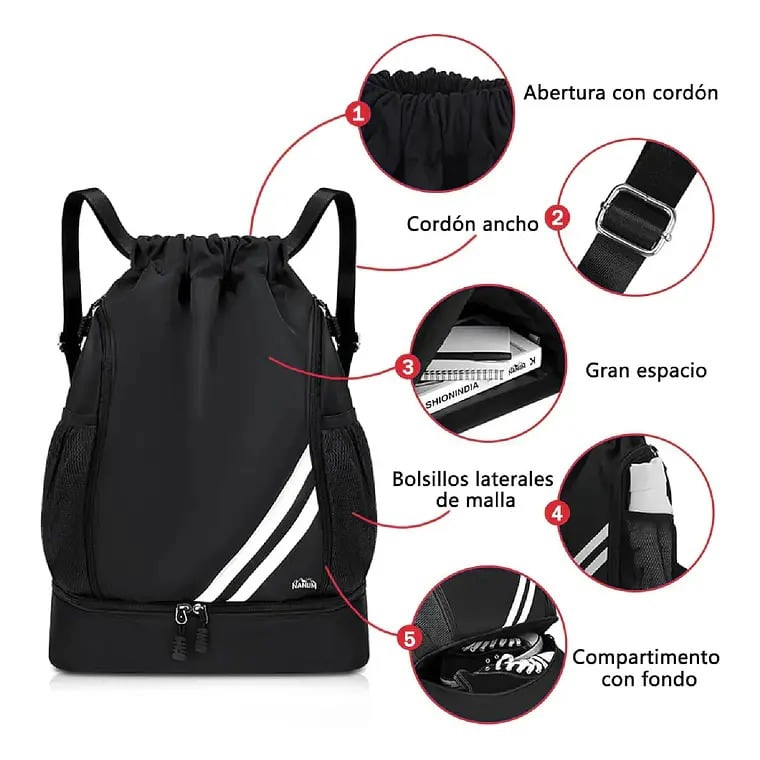 MOCHILA DEPORTIVA IMPERMEABLE DE BALONCESTO BOLSO CON CORDON - 2