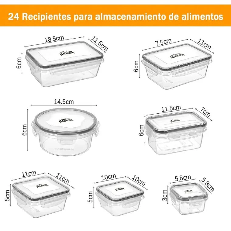 SET 24 RECIPIENTES CONTENEDORES HERME TICOS TAPER DE ALIMENTO - 3