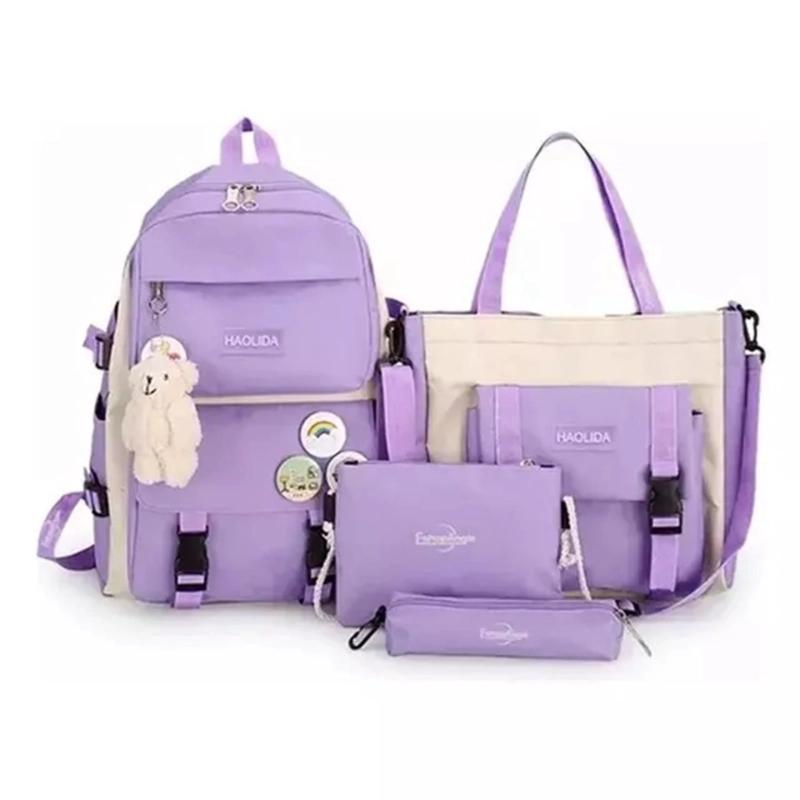 MOCHILA URBANA ESCOLAR VIAJE ESTILO COREANO 4 PIEZAS LILA - 1