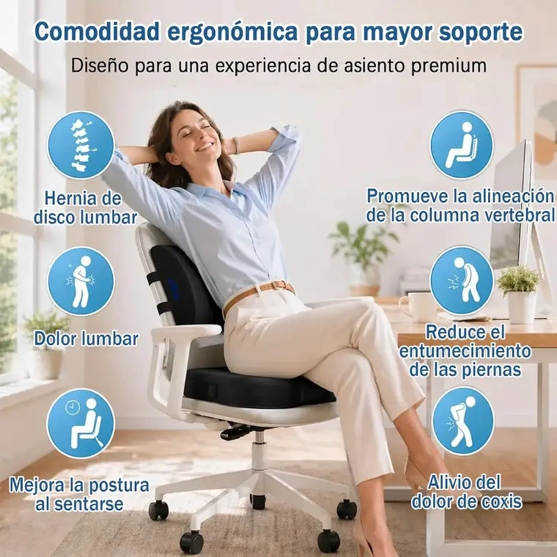 COJIN LUMBAR Y COJIN ASIENTO SILLA ERGONOMICO VISCOELASTICO - 4