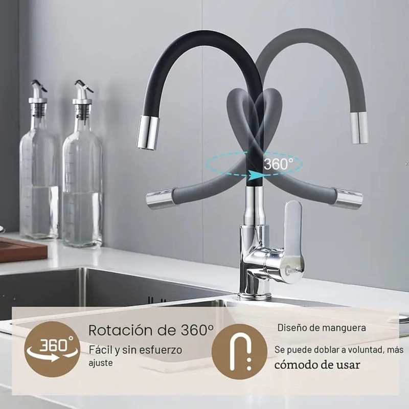 LLAVE MONOMANDO GRIFO DE LAVAPLATOS CUELLO FLEXIBLE DE 360 - 3
