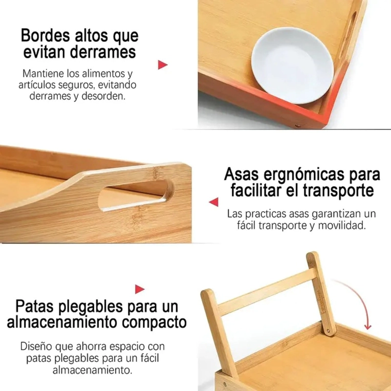 BANDEJA MESA PLEGABLE DE BAMBU PARA CAMA DESAYUNO NOTEBOOK - 4
