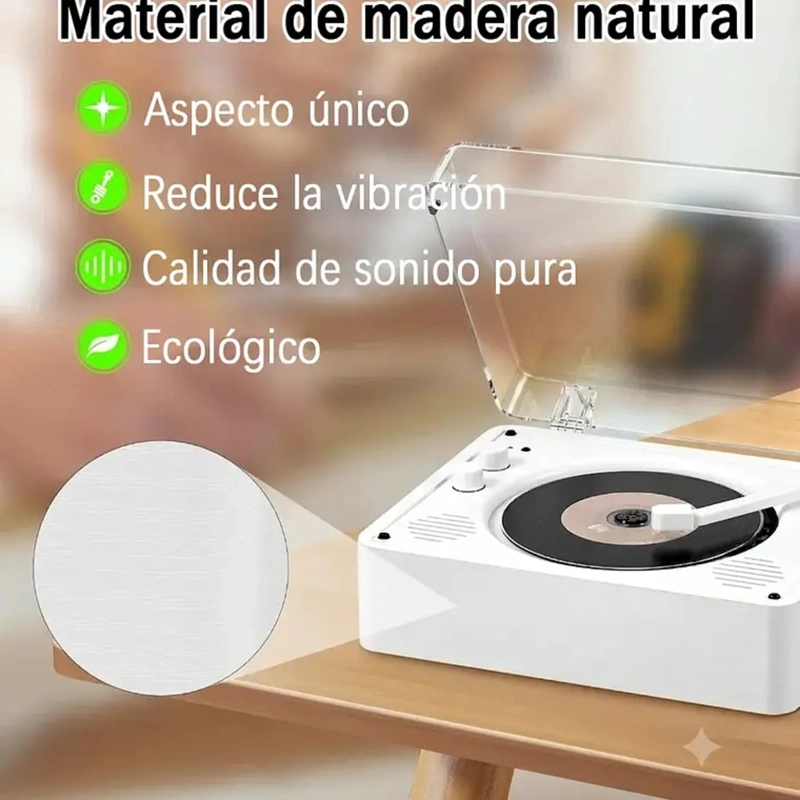 REPRODUCTOR DE DISCO BLUETOOTH USB PORTATIL RETRO - 5