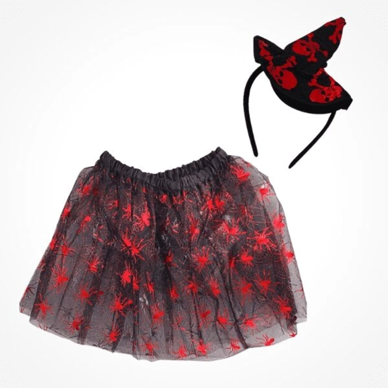 PACK X3 DISFRAZ HALLOWEEN NIÑA TUTU Y CINTILLO FIESTA ROJO - 3