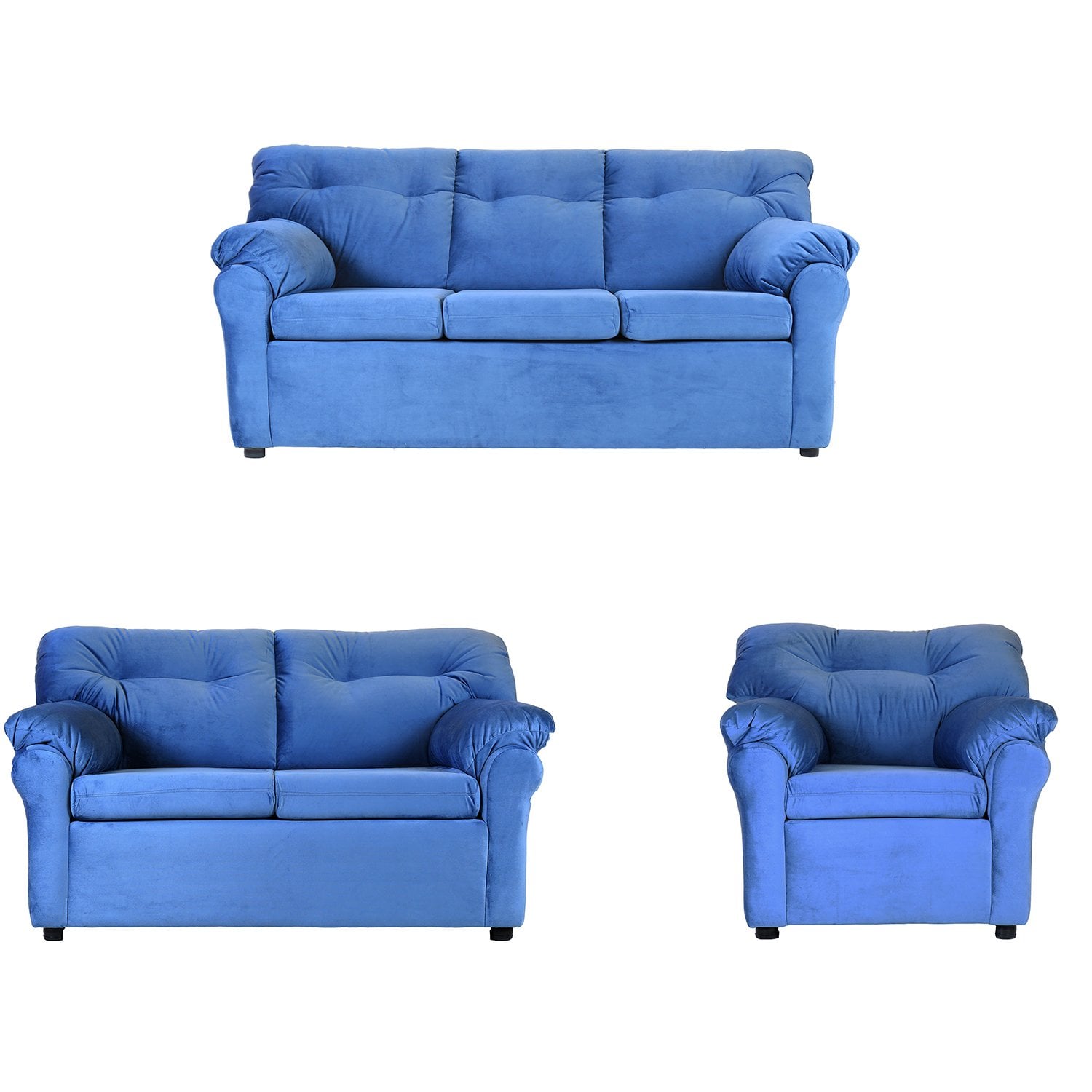 JUEGO LIVING MUEBLES AMÉRICA 321 TELA AZUL PETROLEO - 1