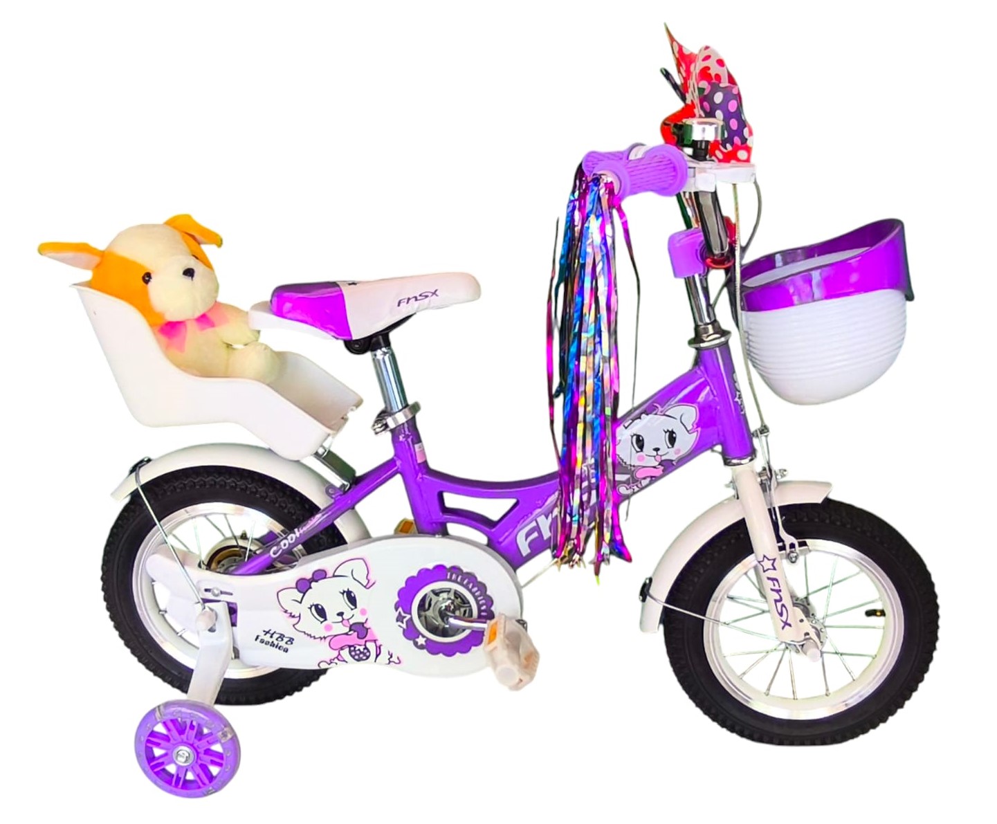 BICICLETA ARO 12 INFANTIL CON PELUCHERO LILA FNSX - 1