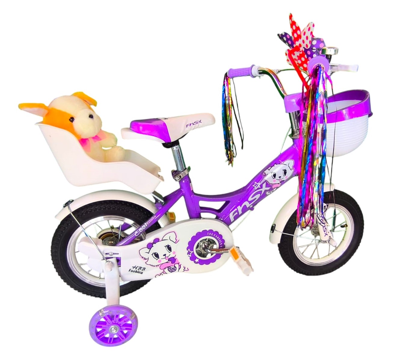 BICICLETA ARO 12 INFANTIL CON PELUCHERO LILA FNSX - 4
