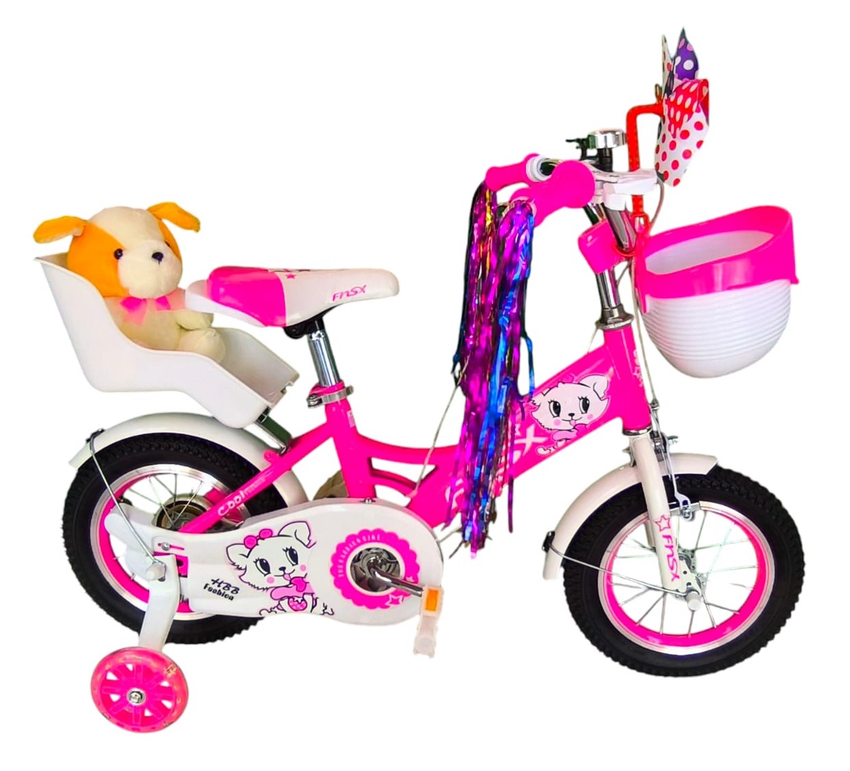 BICICLETA ARO 12 INFANTIL CON PELUCHERO ROSADA FNSX - 1