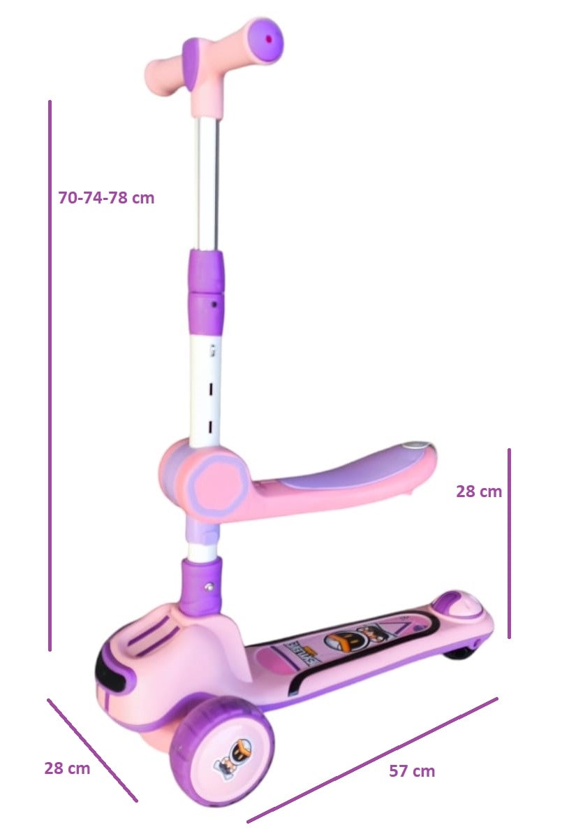 MONOPATIN PLEGABLE INFANTIL 2 EN 1 LUCES LED ROSADO - 1