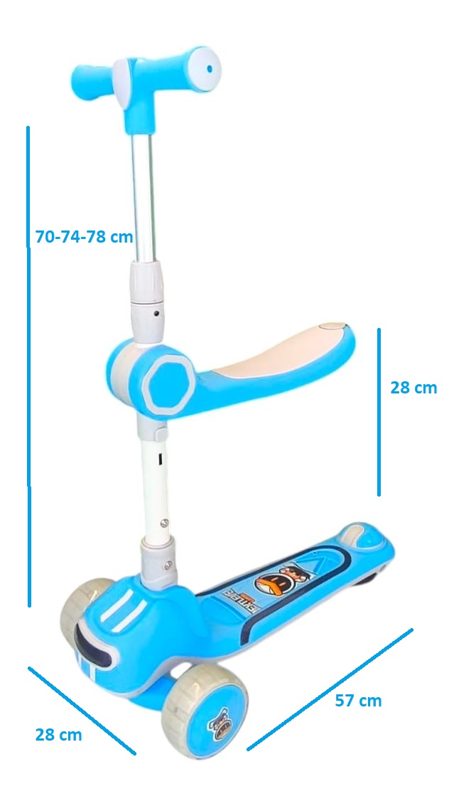 MONOPATIN  PLEGABLE INFANTIL 2 EN 1 LUCES LED CELESTE - 1
