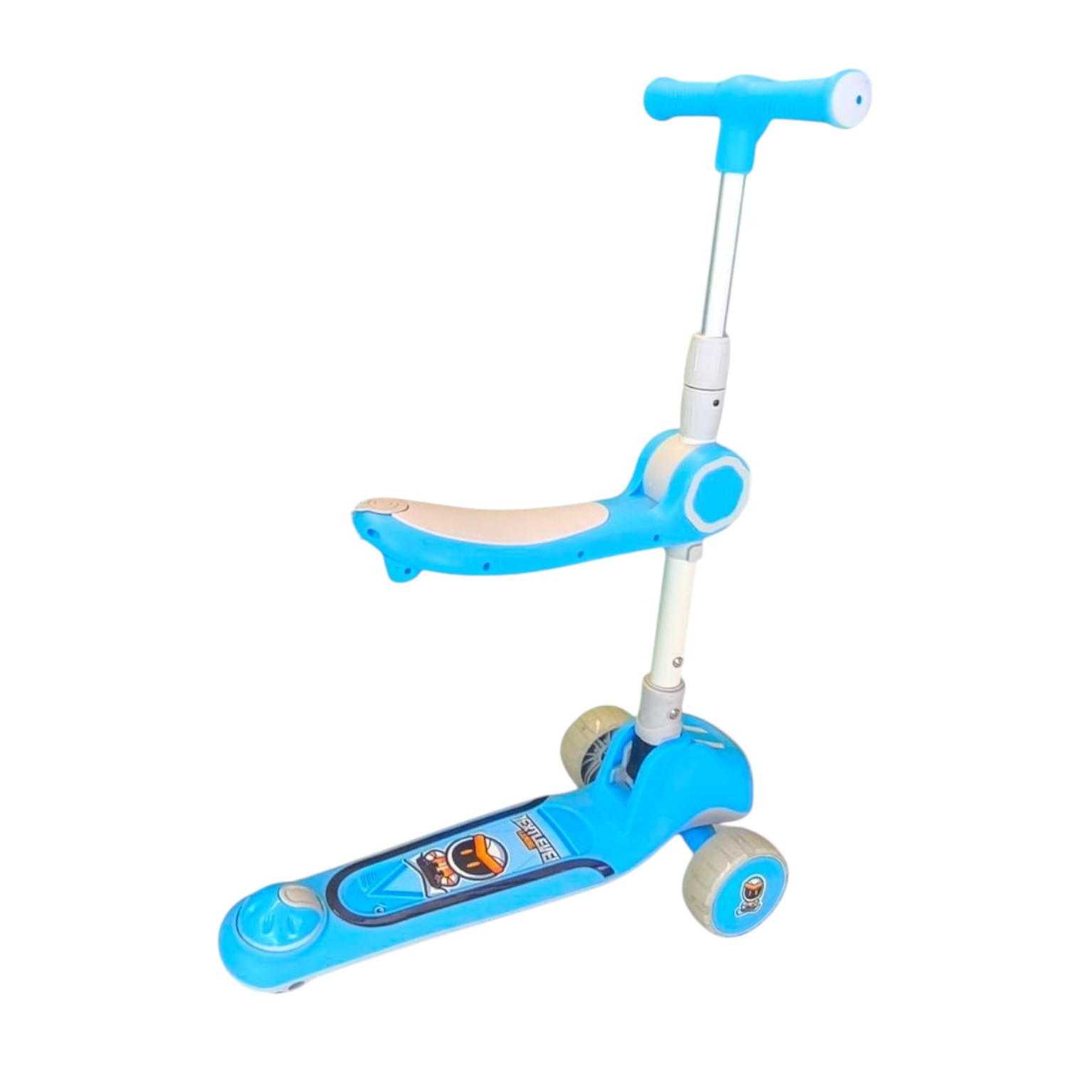 MONOPATIN  PLEGABLE INFANTIL 2 EN 1 LUCES LED CELESTE - 4