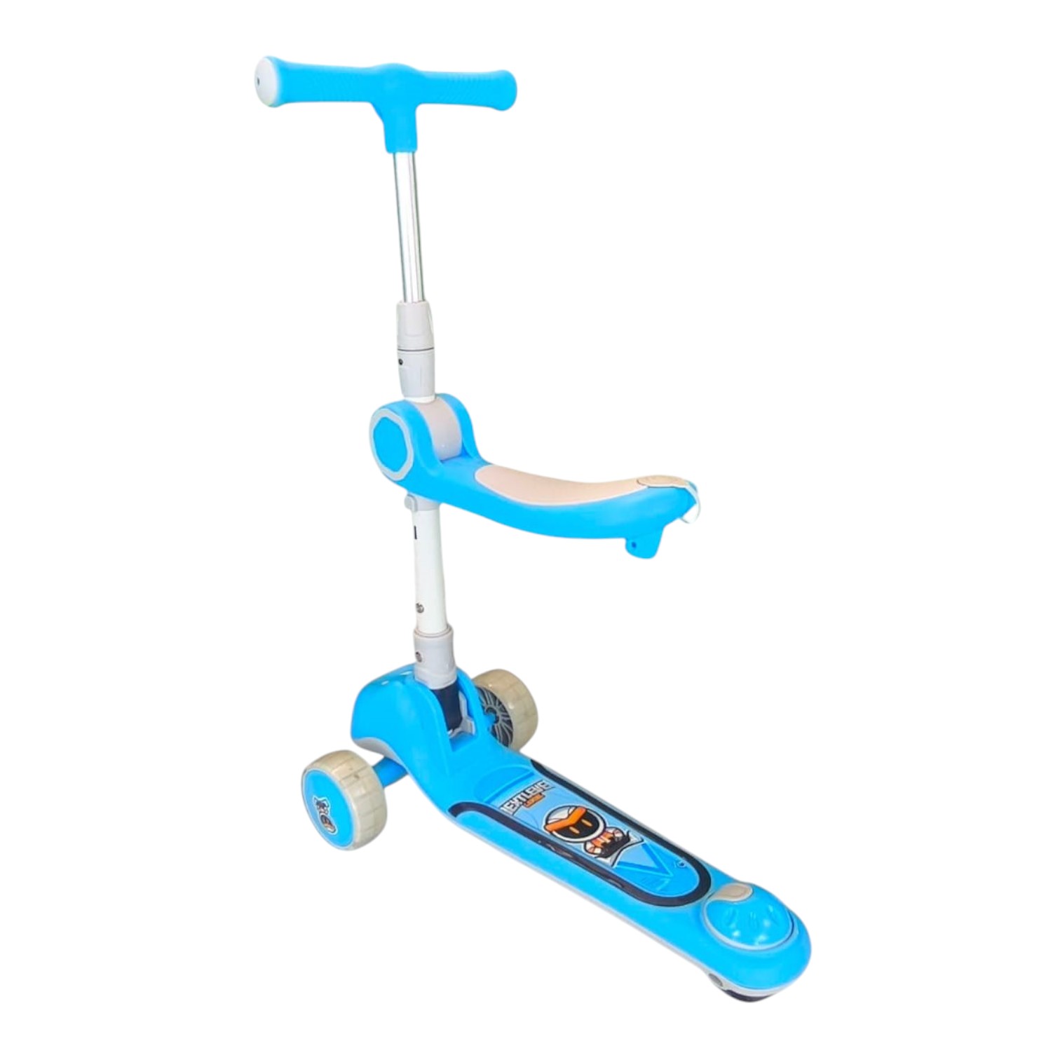MONOPATIN  PLEGABLE INFANTIL 2 EN 1 LUCES LED CELESTE - 5