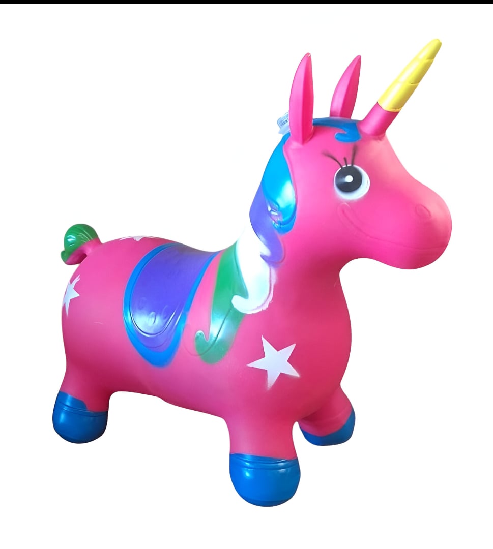 UNICORNIO SALTARÍN INFLABLE CON SONIDO FUCSIA AZUL - 1