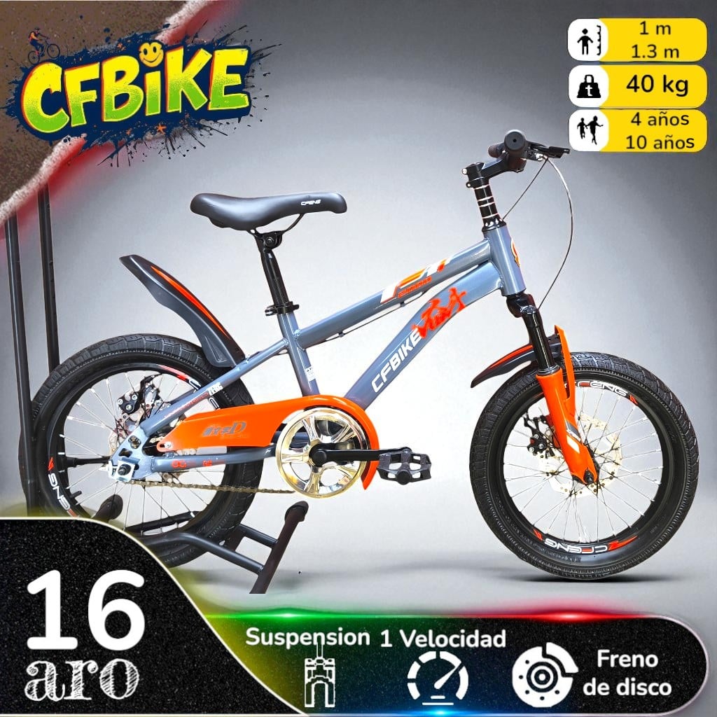 BICICLETA ARO 16 CFBIKE GRIS NARANJO - 1