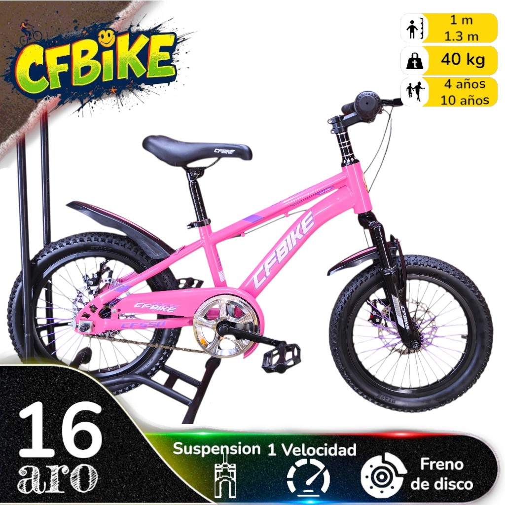BICICLETA ARO 16 CFBIKE CFENG CON DISCO ROSADO - 1