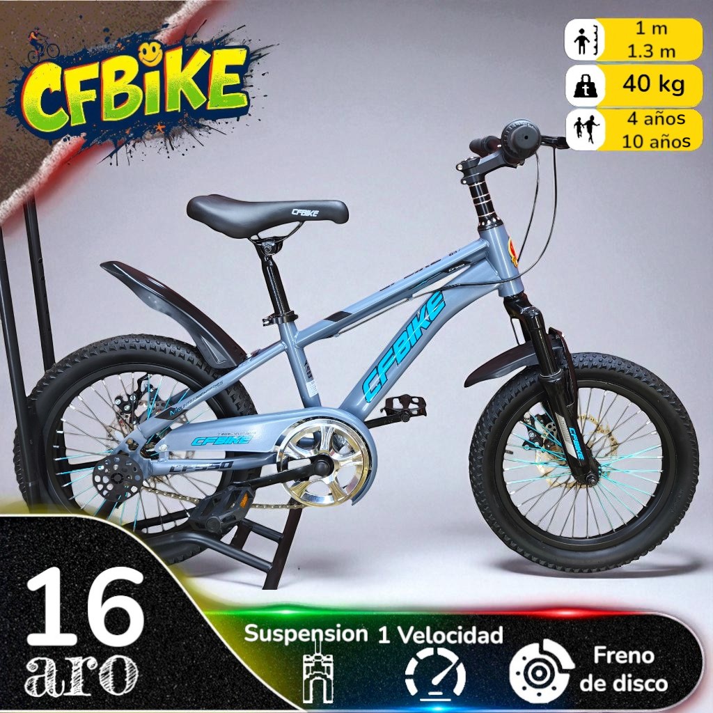 BICICLETA ARO 16 CFBIKE CON DISCO GRIS CELESTE - 1