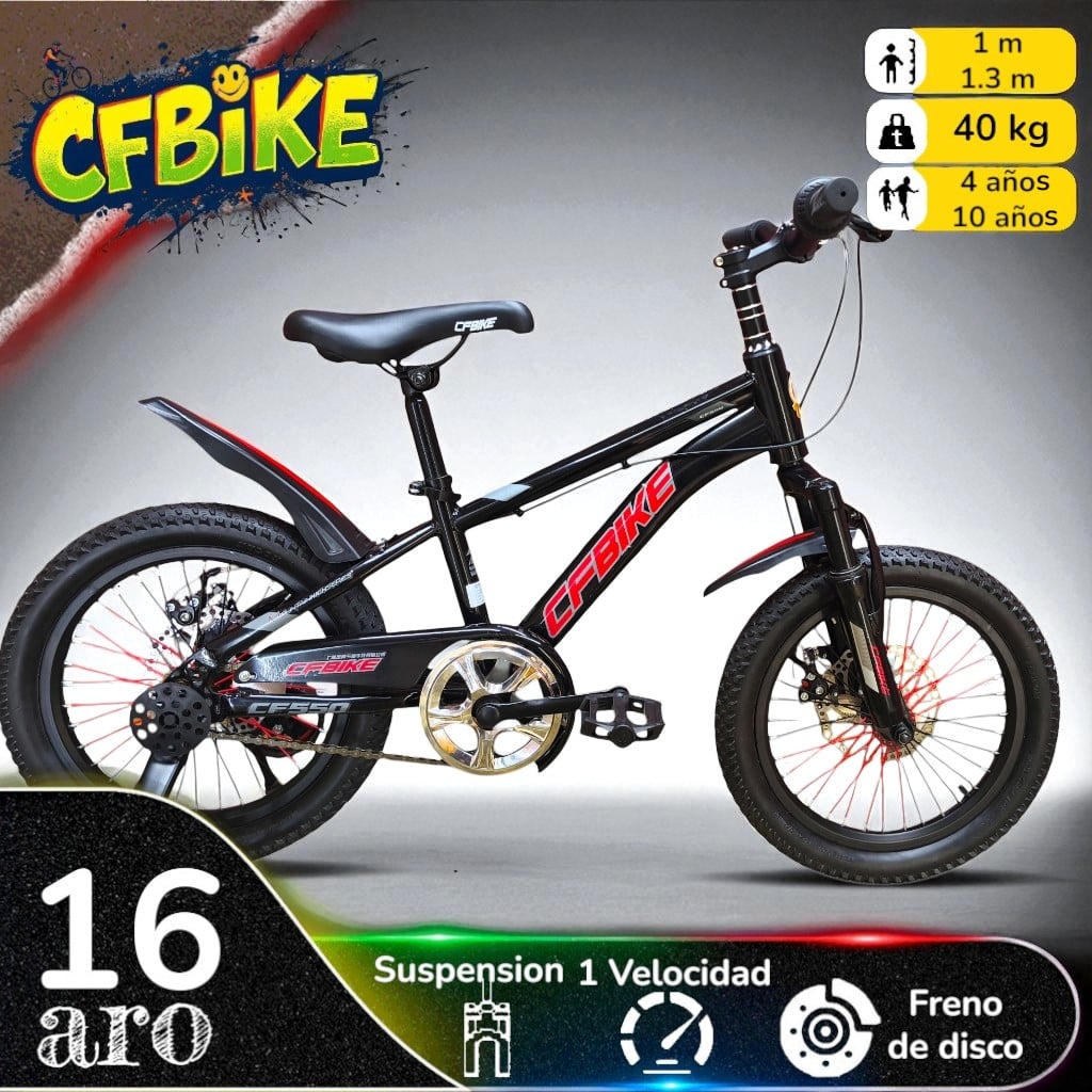BICICLETA ARO 16 CFBIKE CON DISCO EN COLOR NEGRO - 1