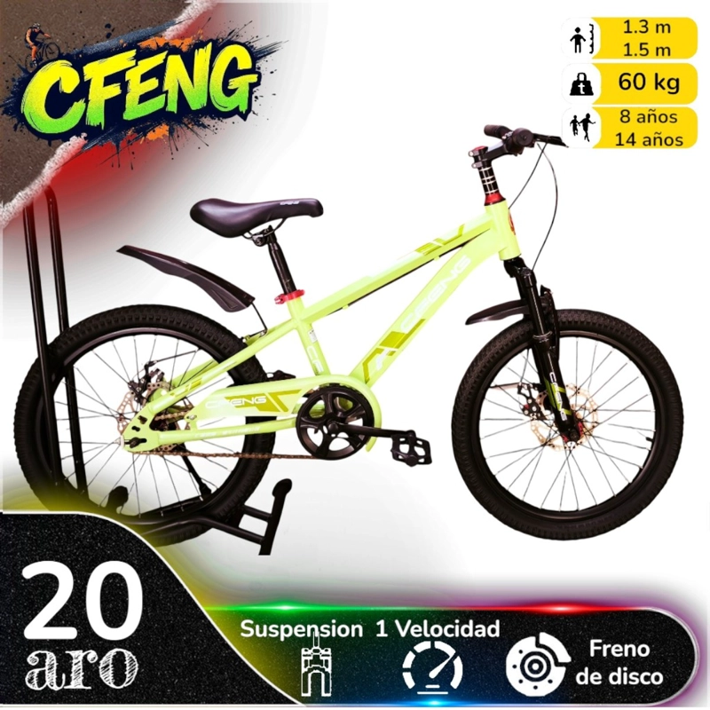 BICICLETA ARO 20  CFENG CON FRENO DISCO VERDE CLARO - 1