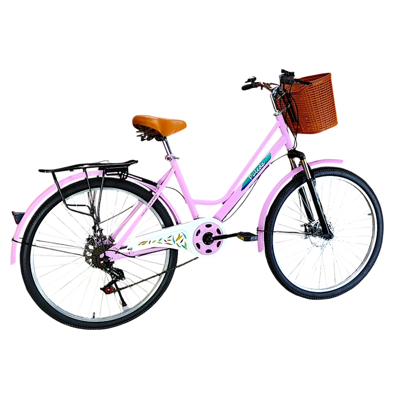 BICICLETA ARO 27.5 PULEDA ROSADO DE PASEO CON 7 VELOCIDADES Y FRENO DISCO - 3