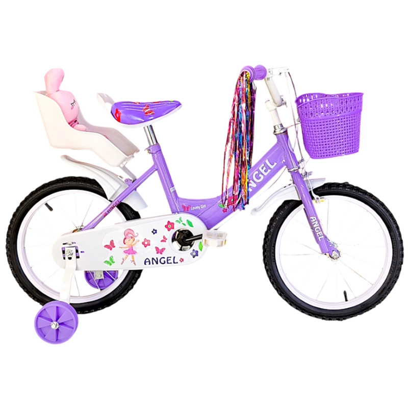 BICICLETA ARO 16 INFANTIL CON PELUCHERO LILA ANGEL - 1