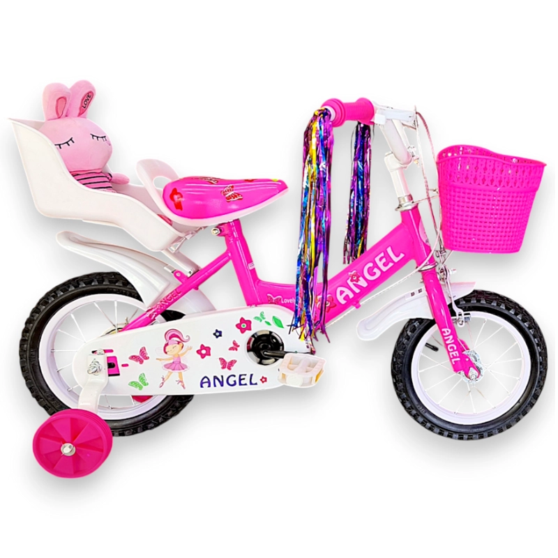 BICICLETA ARO 12 INFANTIL CON PELUCHERO ROSADO ANGEL - 1