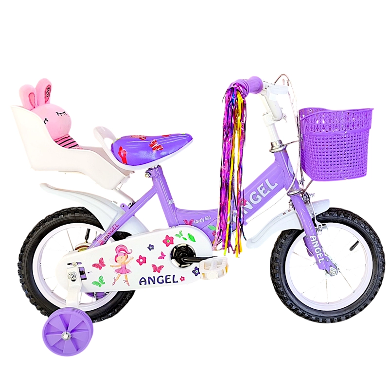 BICICLETA ARO 12 INFANTIL CON PELUCHERO LILA ANGEL - 1