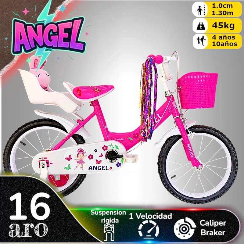 BICICLETA ARO 16 INFANTIL CON PELUCHERO ROSADO ANGEL - 2