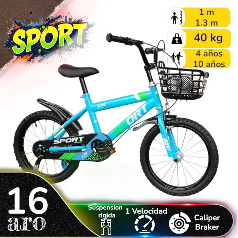 BICICLETA ARO 16 INFANTIL SPORT CELESTE - 1