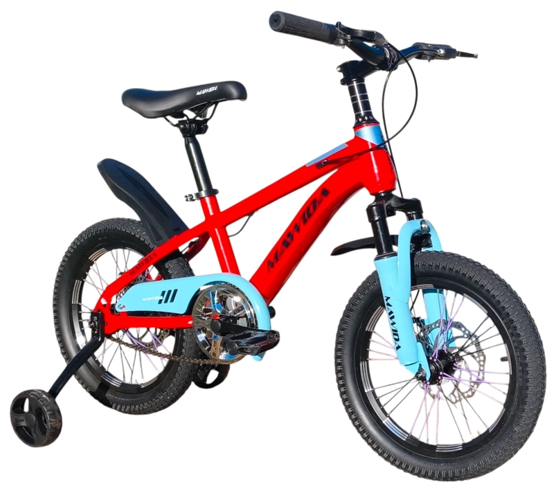 BICICLETA ARO 16 MAWIDA CON FRENO DISCO ROJO CELESTE - 1