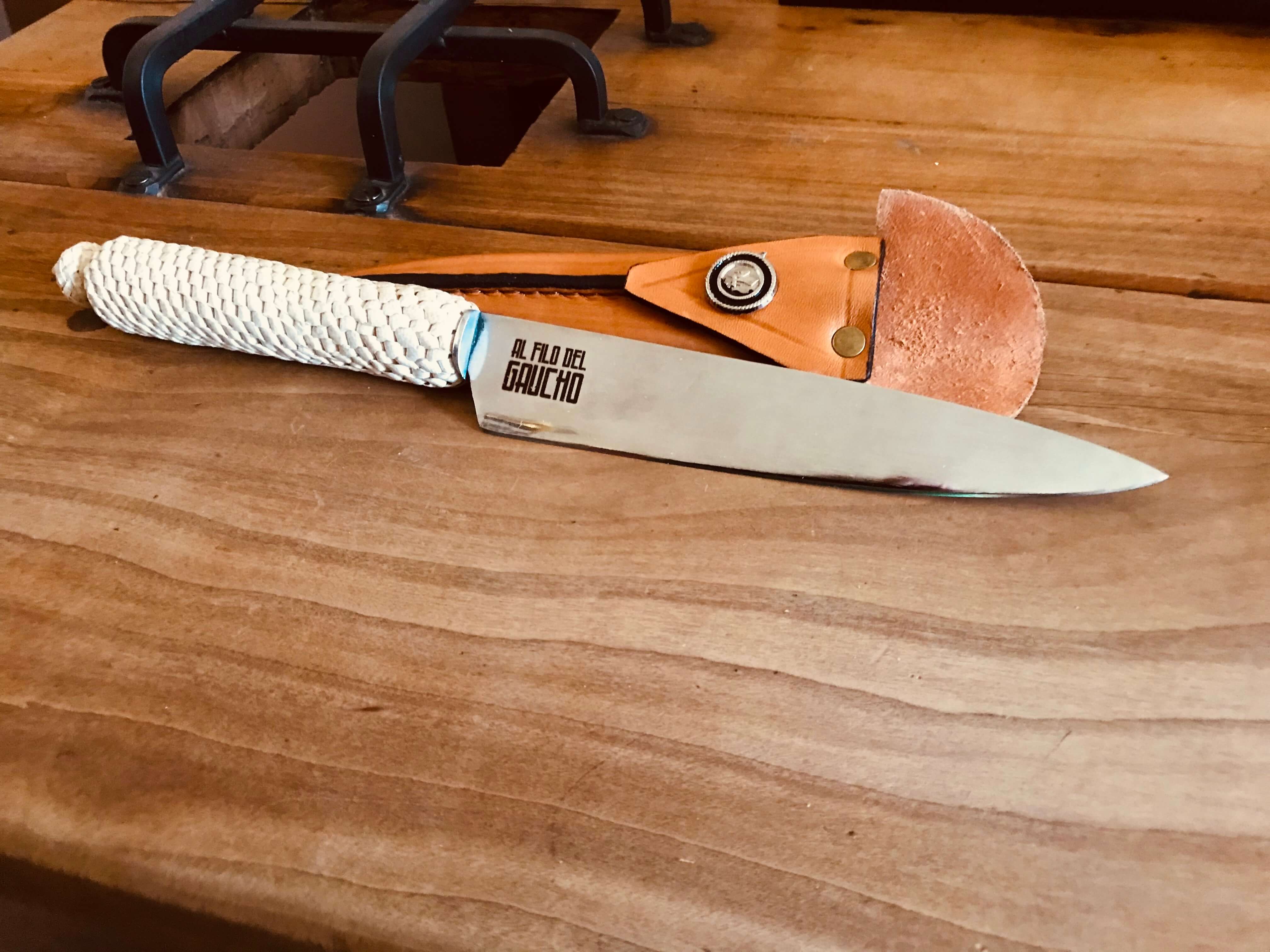 CUCHILLO PARRILLERO CABO TRENZADO TIENTO CUERO - 3