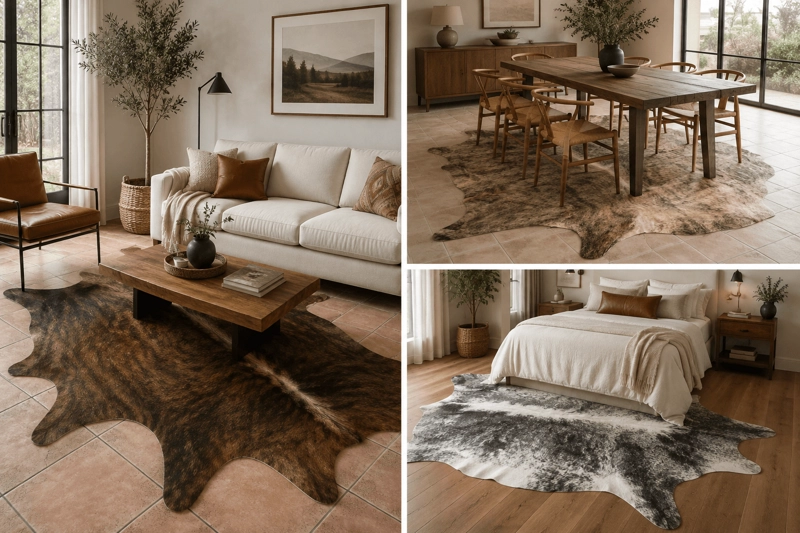 ALFOMBRA AL FILO DEL GAUCHO CUERO PREMIUM CAFE MANCHAS 180 X 220 CM - 4