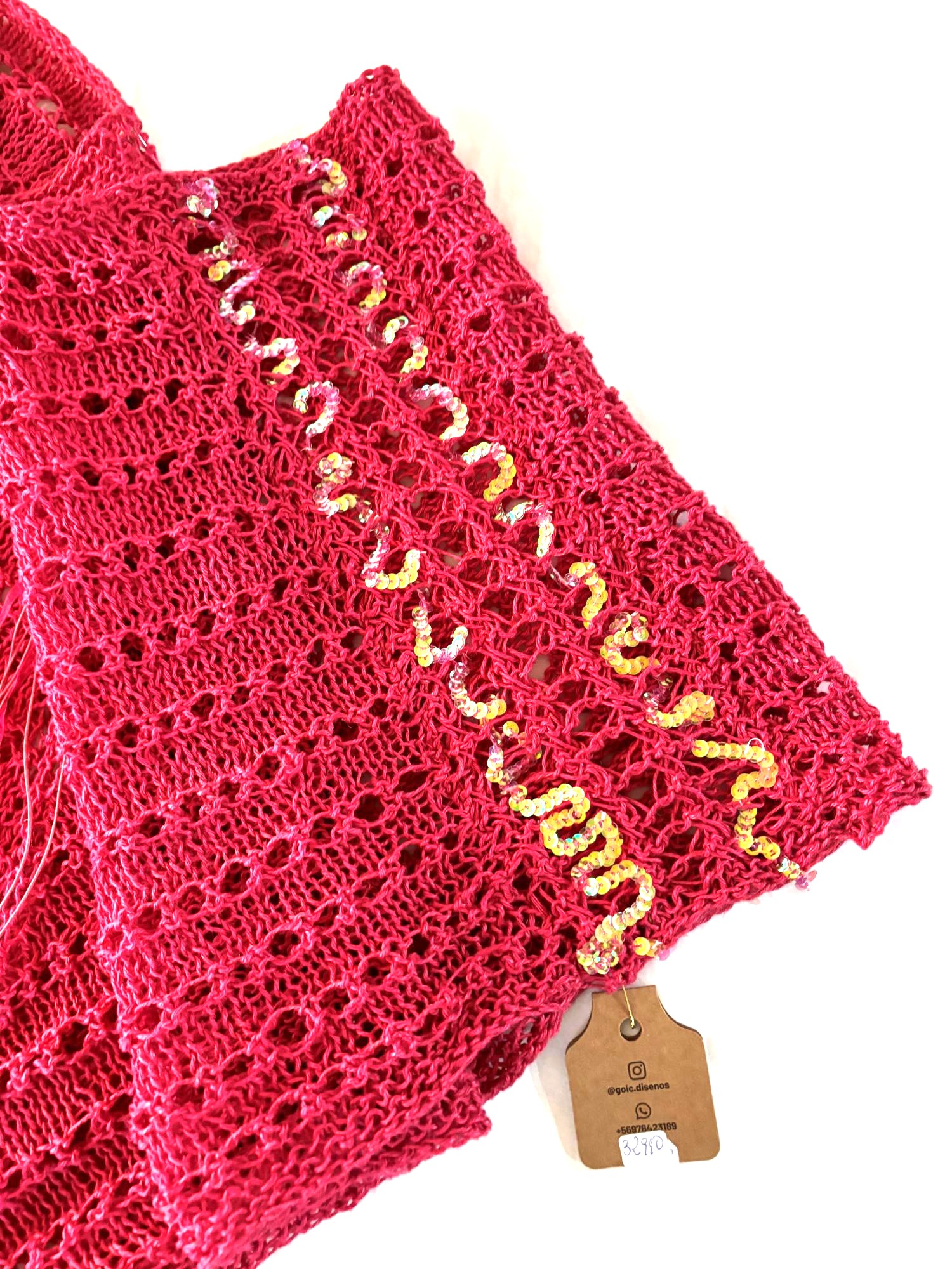 PONCHO LINO GOIC DISEÑOS FUCSIA HECHO A MANO DISEÑO EXCLUSIVO - 3