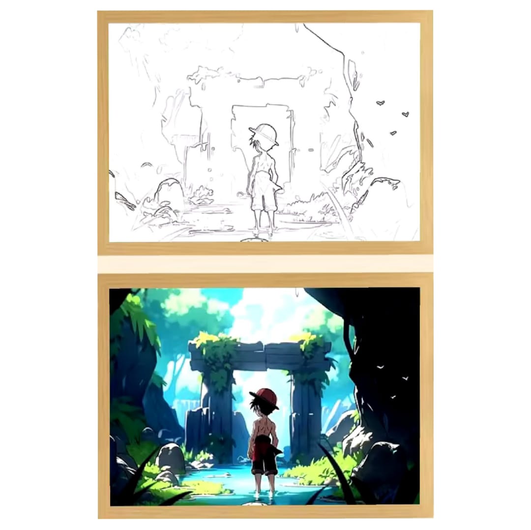 CUADRO LED DE LUFFY EN BOSQUE 23X18CM - 1