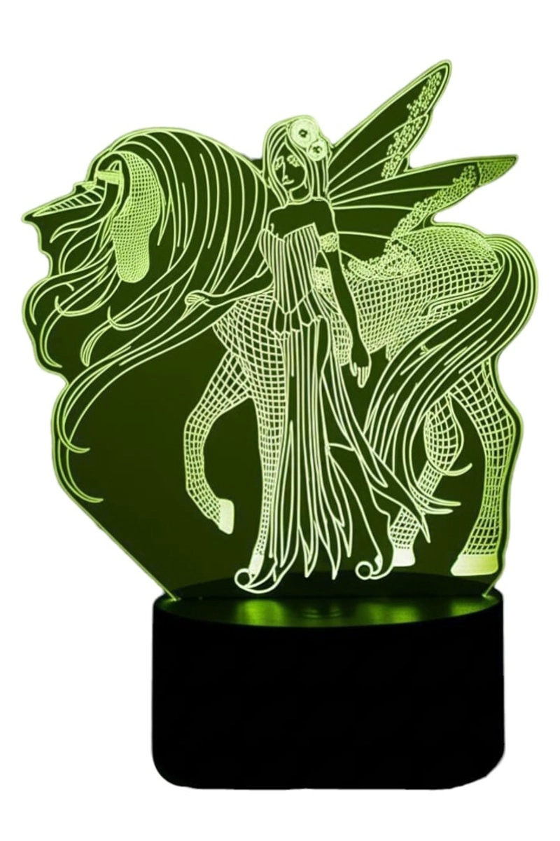 LAMPARA ILUSION 3D UNICORNIO Y HADA DE 7 COLORES - 1