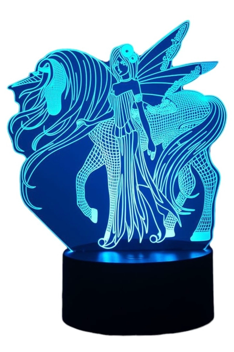 LAMPARA ILUSION 3D UNICORNIO Y HADA DE 7 COLORES - 2