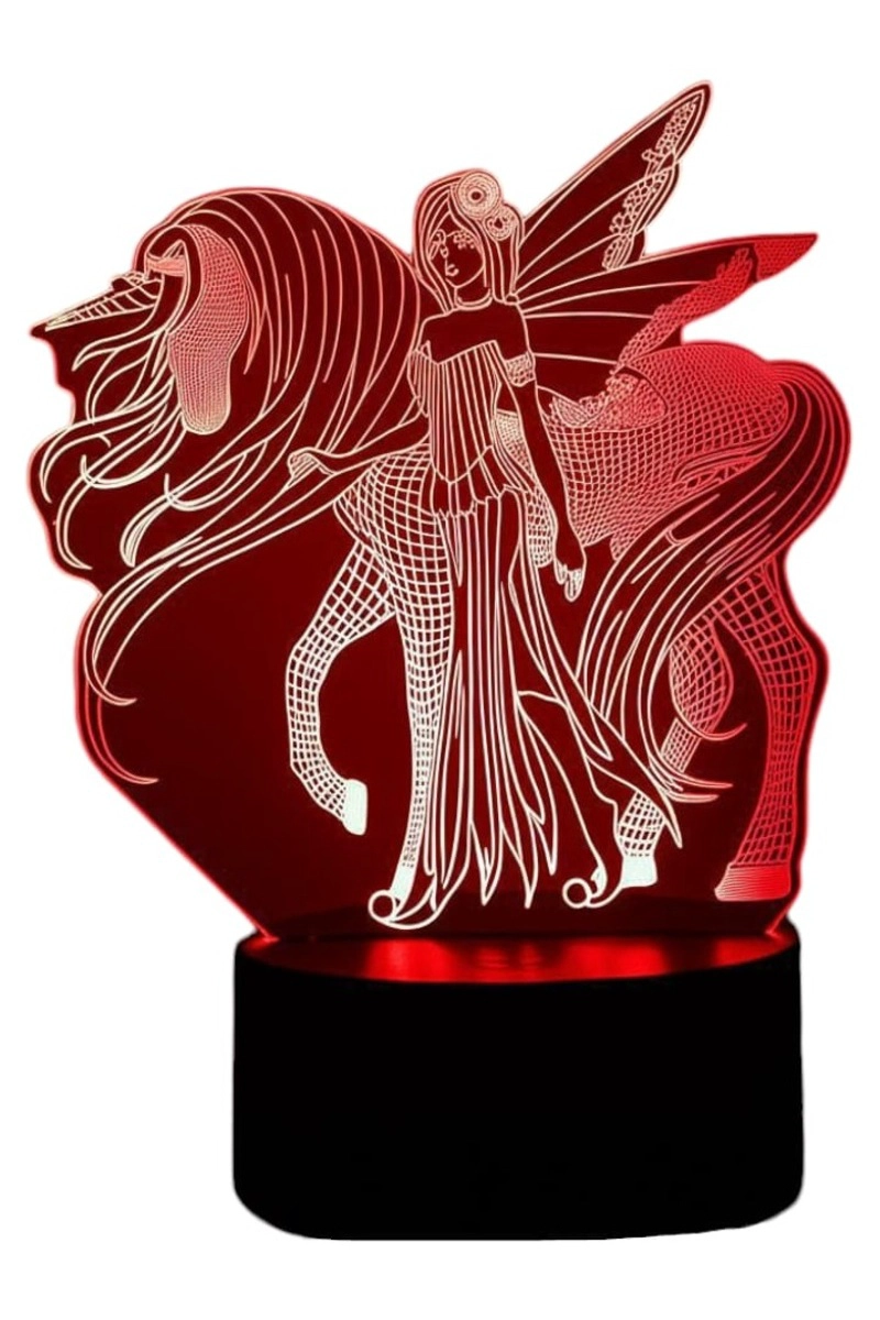 LAMPARA ILUSION 3D UNICORNIO Y HADA DE 7 COLORES - 3
