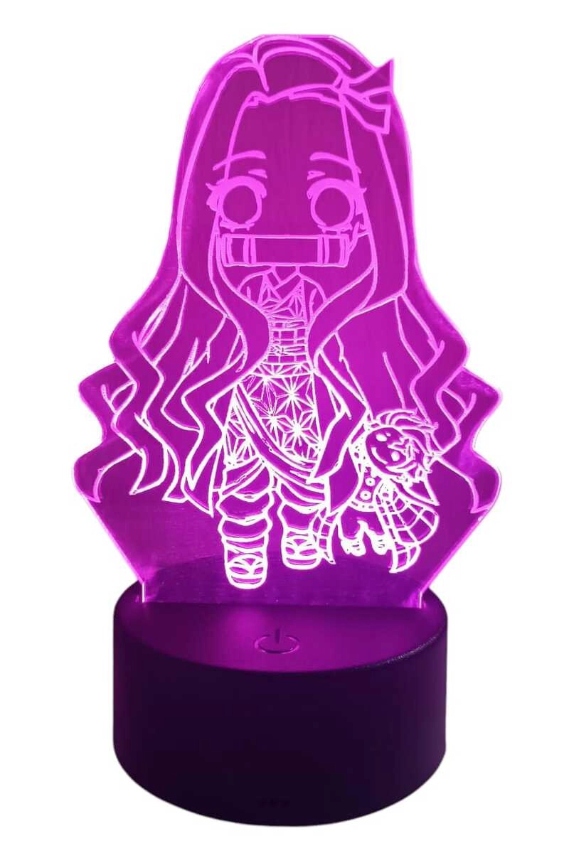 LAMPARA ILUSION 3D NEZUKO CHIBI DE 7 COLORES - 1