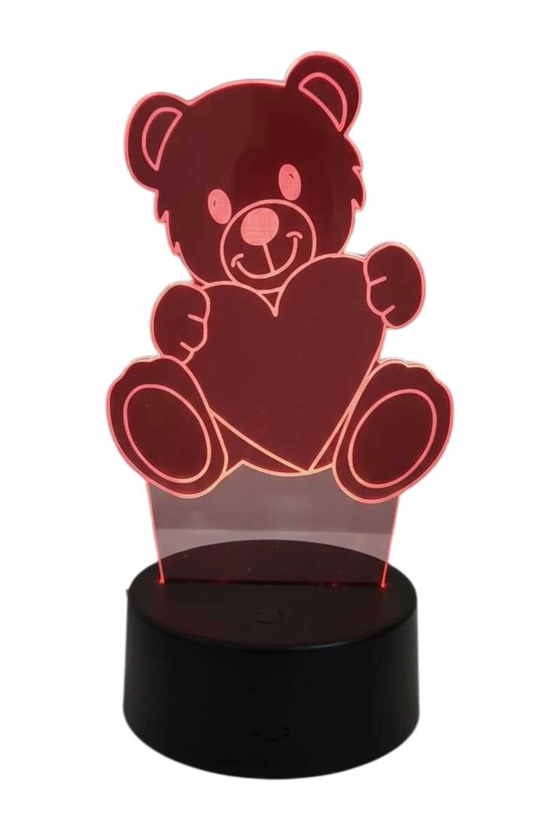 LAMPARA ILUSION 3D OSO Y CORAZON DE 7 COLORES - 1