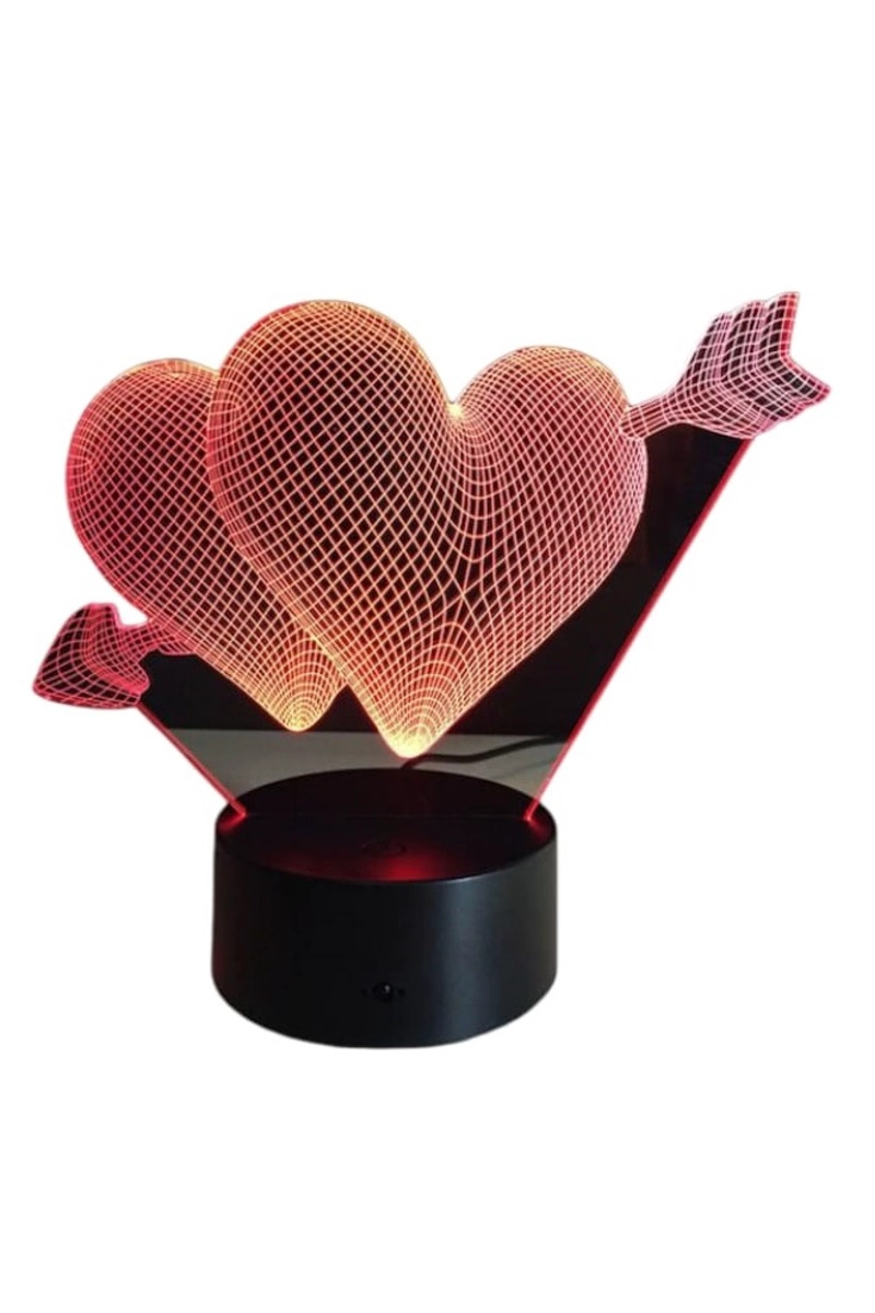 LAMPARA ILUSION 3D CORAZON FLECHADO DE 7 COLORES - 1