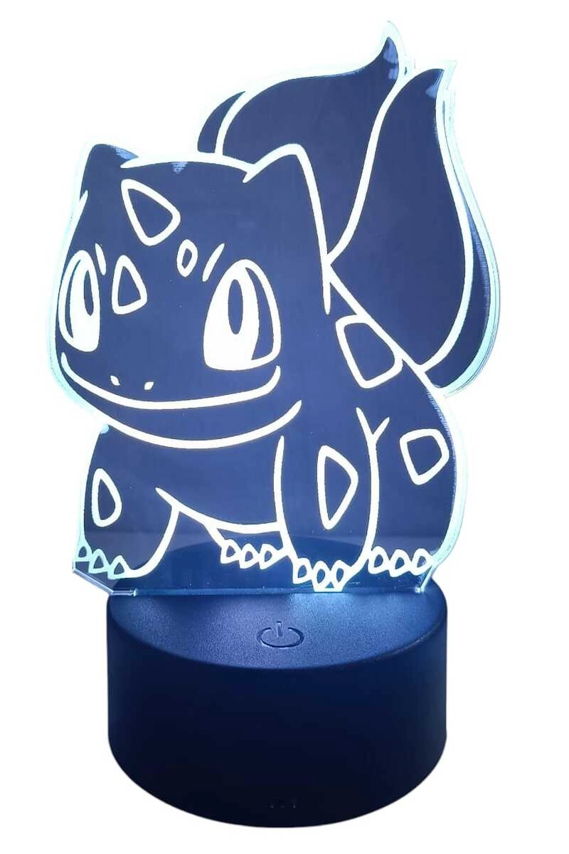 LAMPARA ILUSION 3D BULBASAUR POKEMON DE 7 COLORES - 2