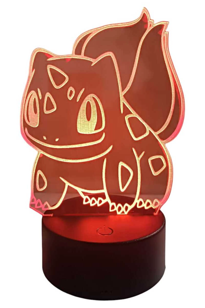 LAMPARA ILUSION 3D BULBASAUR POKEMON DE 7 COLORES - 3