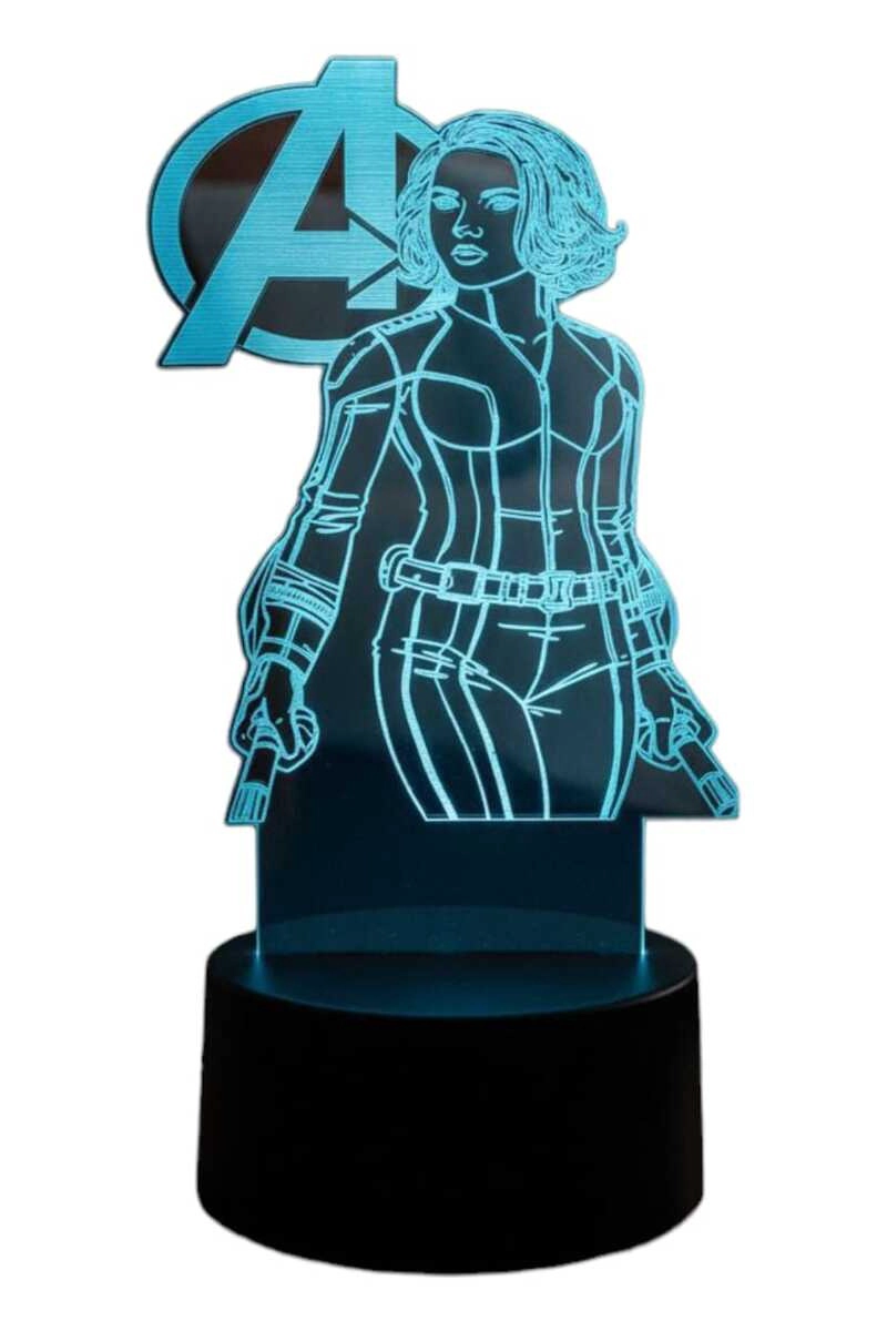 LAMPARA ILUSION 3D VIUDA NEGRA AVENGERS DE 7 COLORES - 1