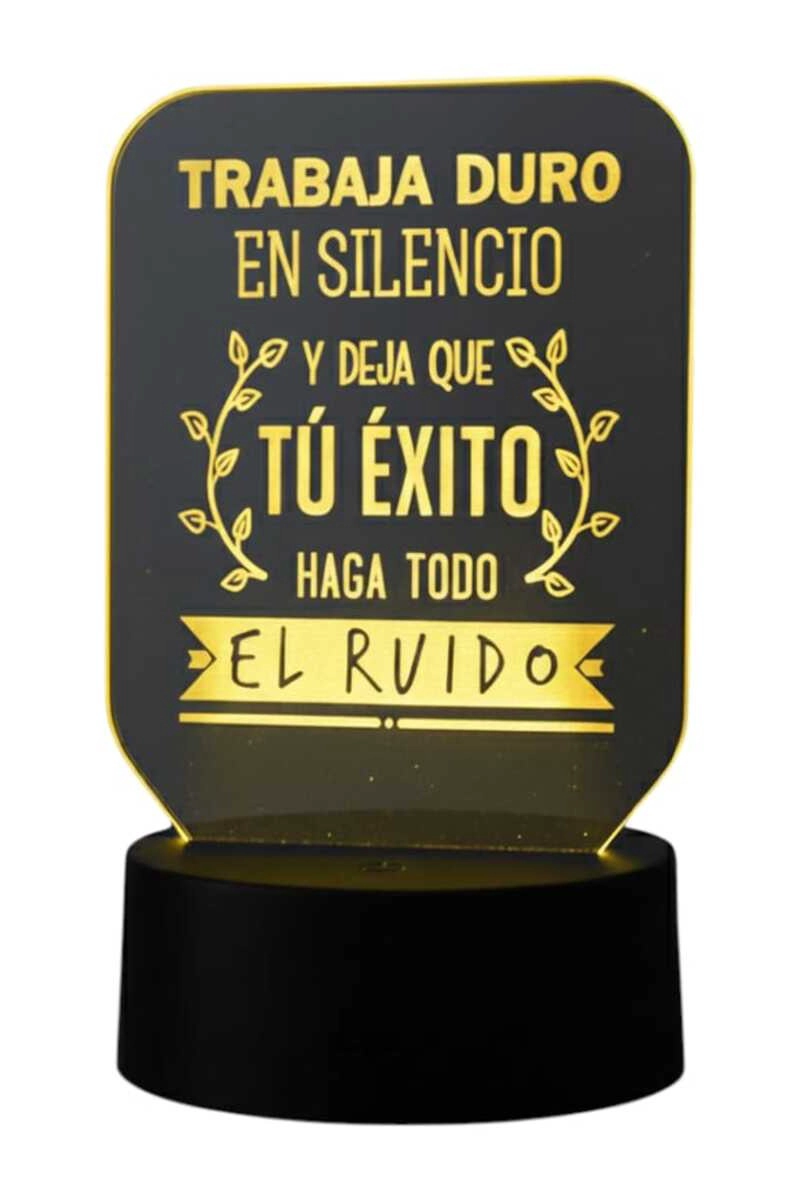 LAMPARA ILUSION 3D FRASE: TRABAJA DURO EN SILENCIO DE 7 COLORES - 1