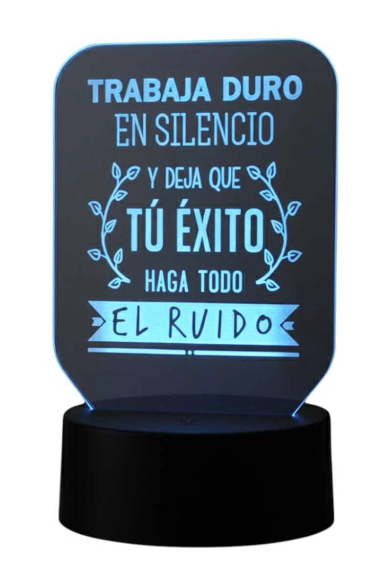 LAMPARA ILUSION 3D FRASE: TRABAJA DURO EN SILENCIO DE 7 COLORES - 2