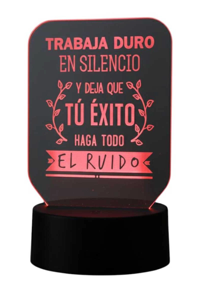 LAMPARA ILUSION 3D FRASE: TRABAJA DURO EN SILENCIO DE 7 COLORES - 4